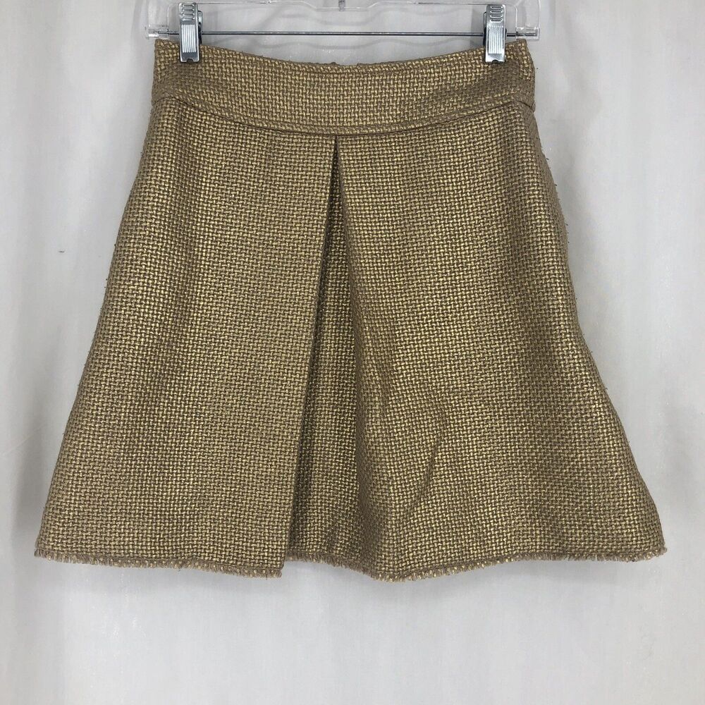 BANANA REPUBLIC Metallic Gold Tweed Basket Weave Mini Skirt 724345 Size 0
